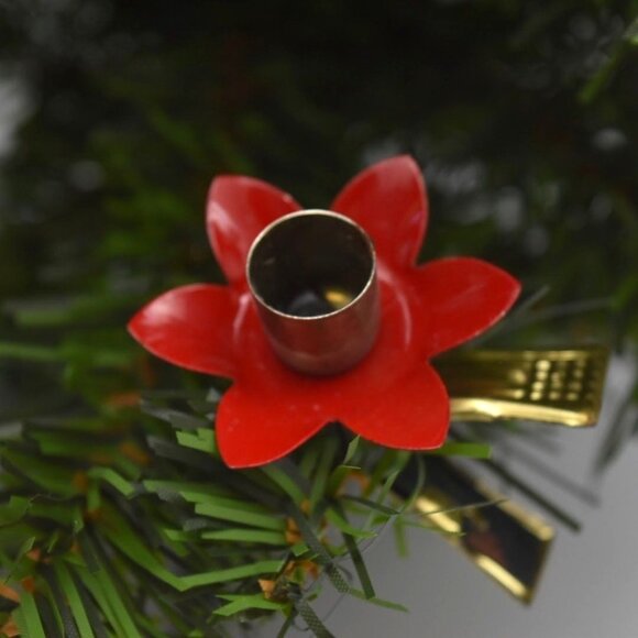 12 Vintage Red Pointsettia Flower Metal Candle Clips Christmas Tree Decoration - Picture 4 of 10